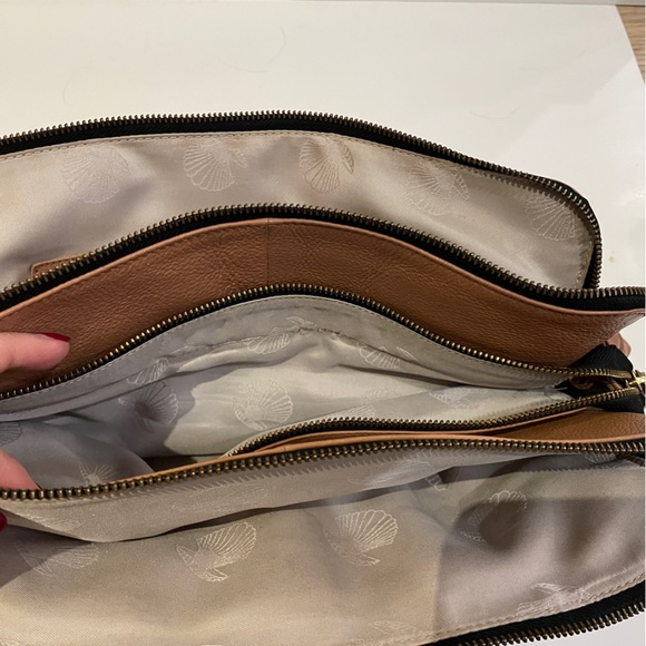 Modalu London Leather Satchel Tote, Warm Rose Tan, Triple Compartment - Picture 6 of 16